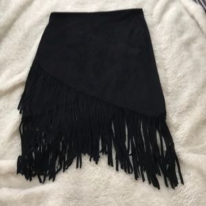 Black light suede pencil skirt with fringe